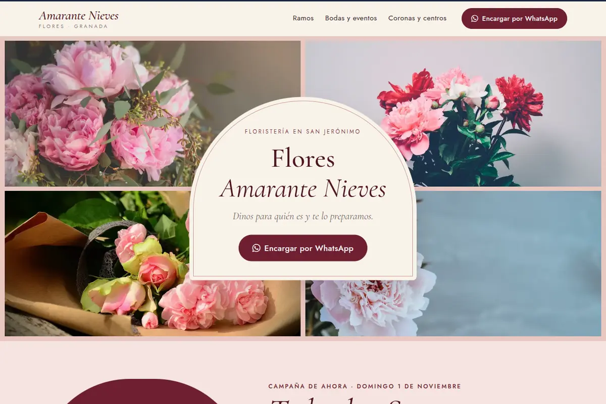 Portada de la web de ejemplo de Flores Amarante Nieves
