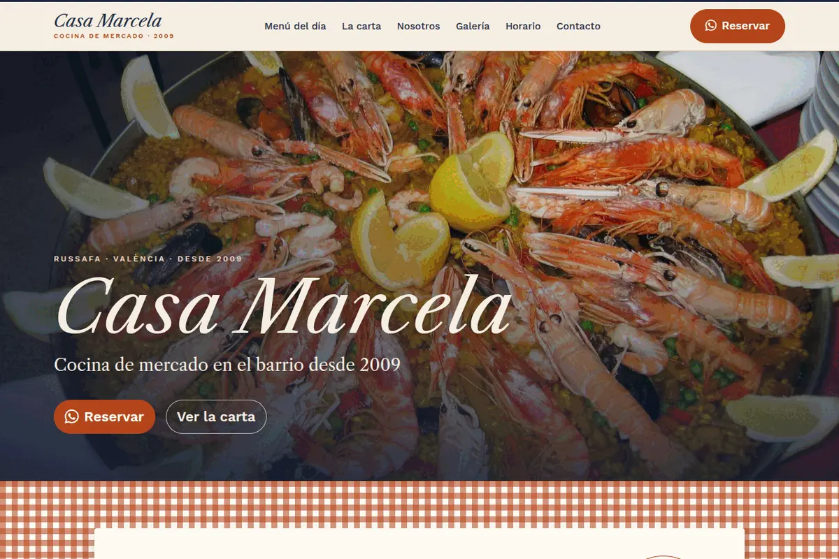 Portada de la web de ejemplo de Casa Marcela