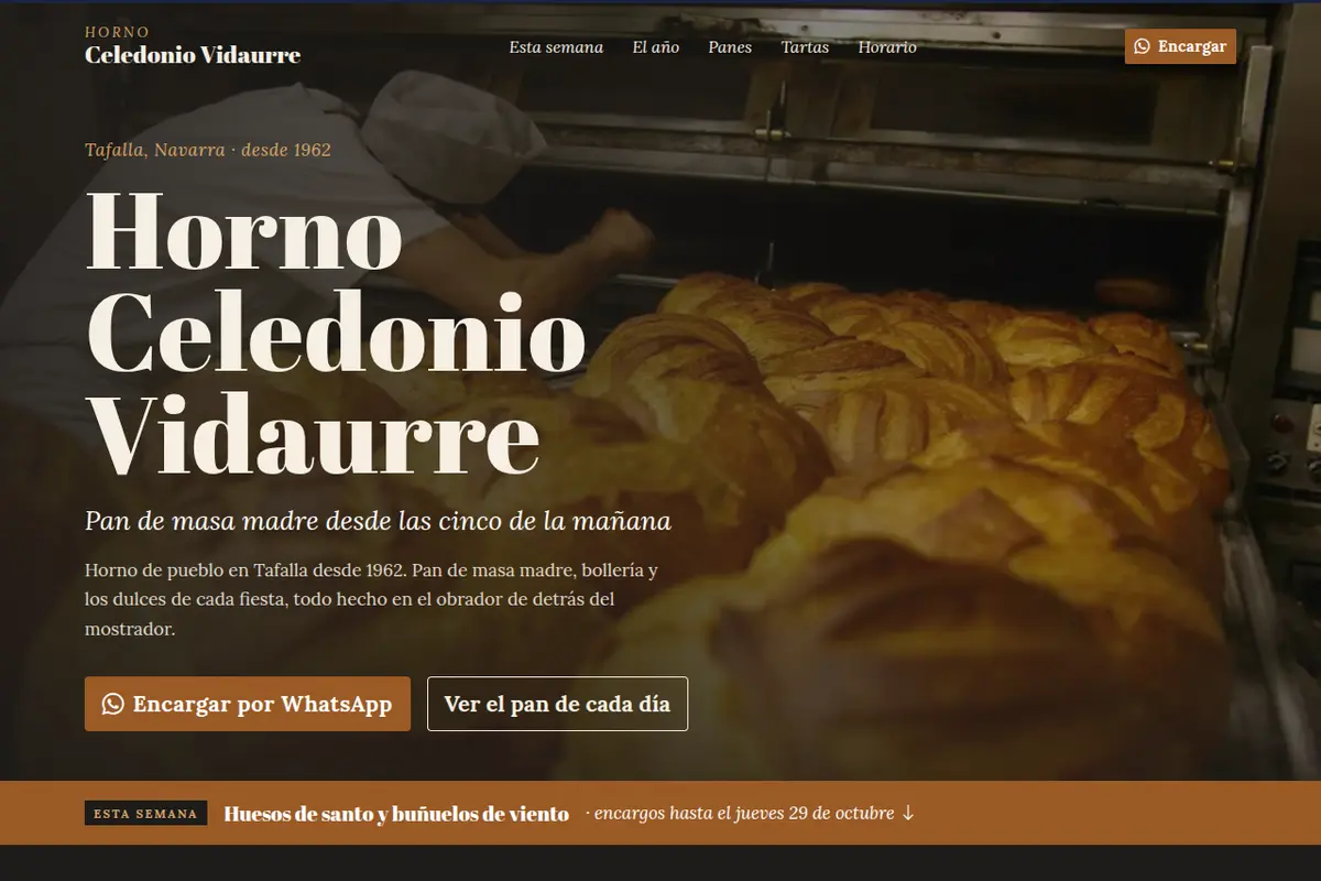 Portada de la web de ejemplo de Horno Celedonio Vidaurre