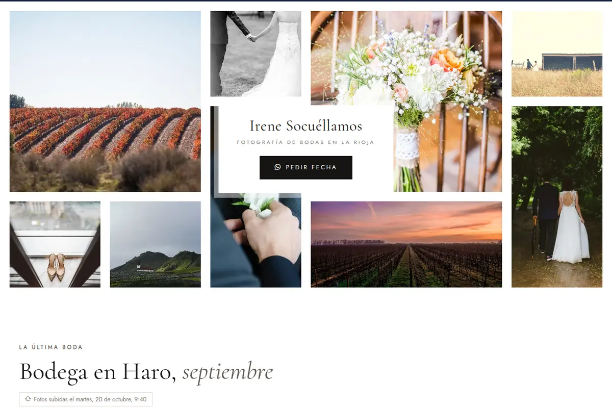 Portada de la web de ejemplo de Irene Socuéllamos, fotografía de bodas