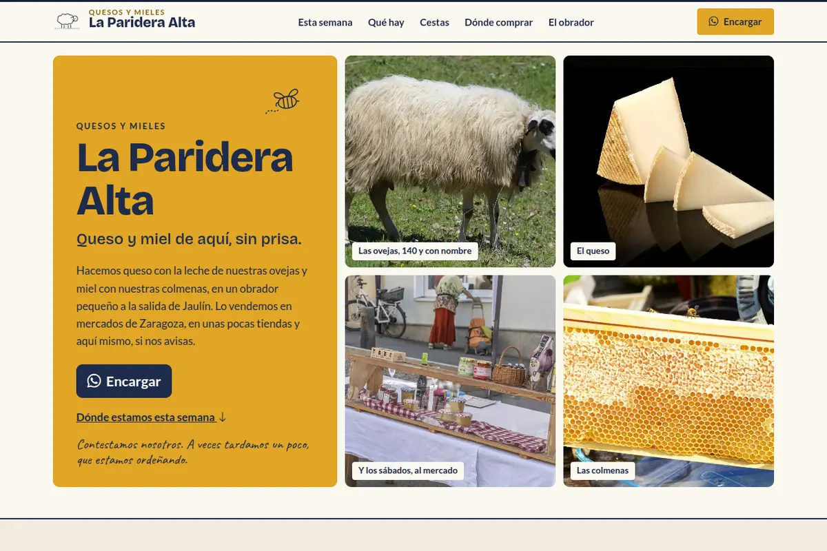 Portada de la web de ejemplo de Quesos y Mieles La Paridera Alta