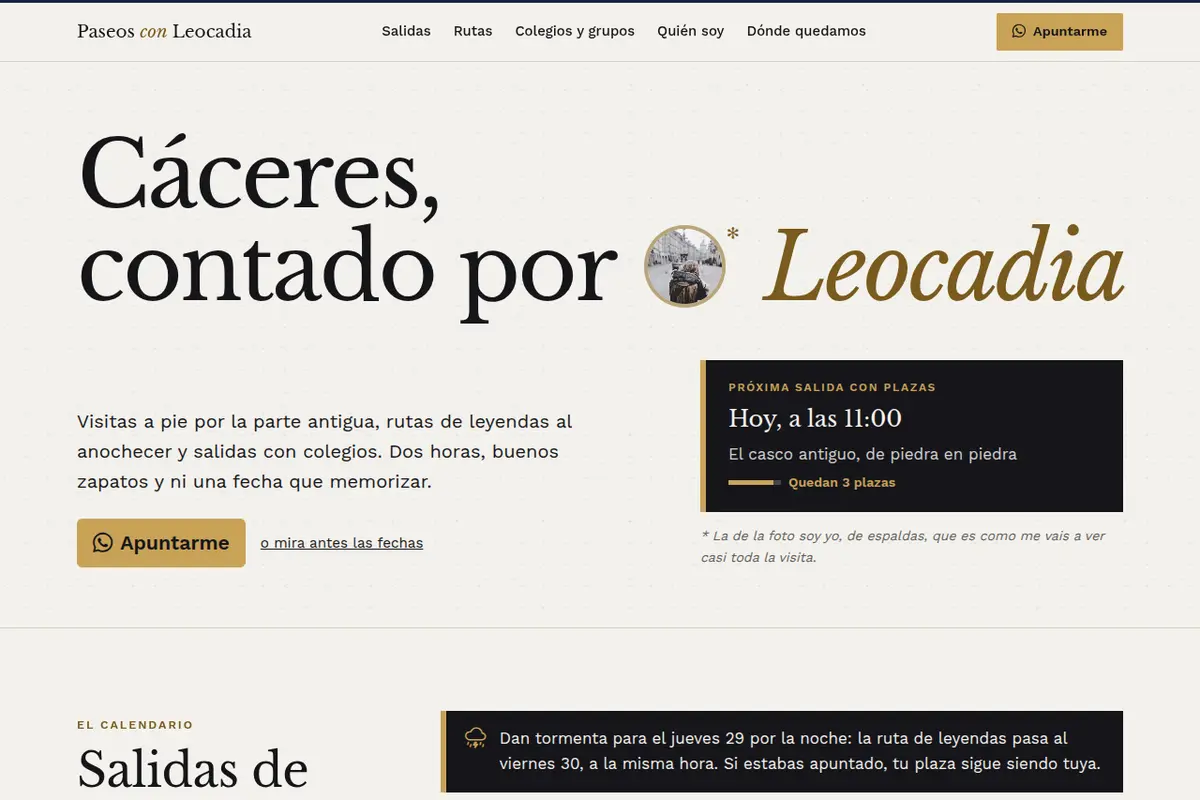 Portada de la web de ejemplo de Paseos con Leocadia