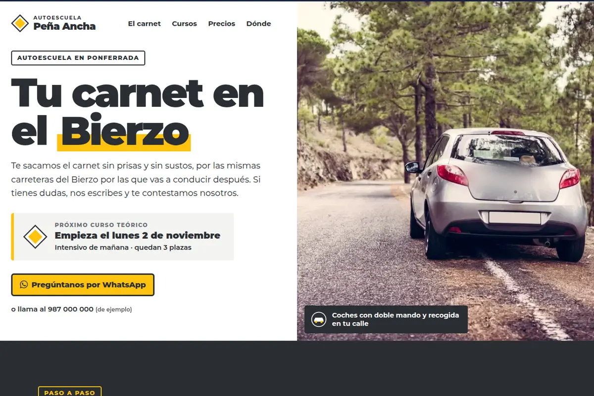 Portada de la web de ejemplo de Autoescuela Peña Ancha