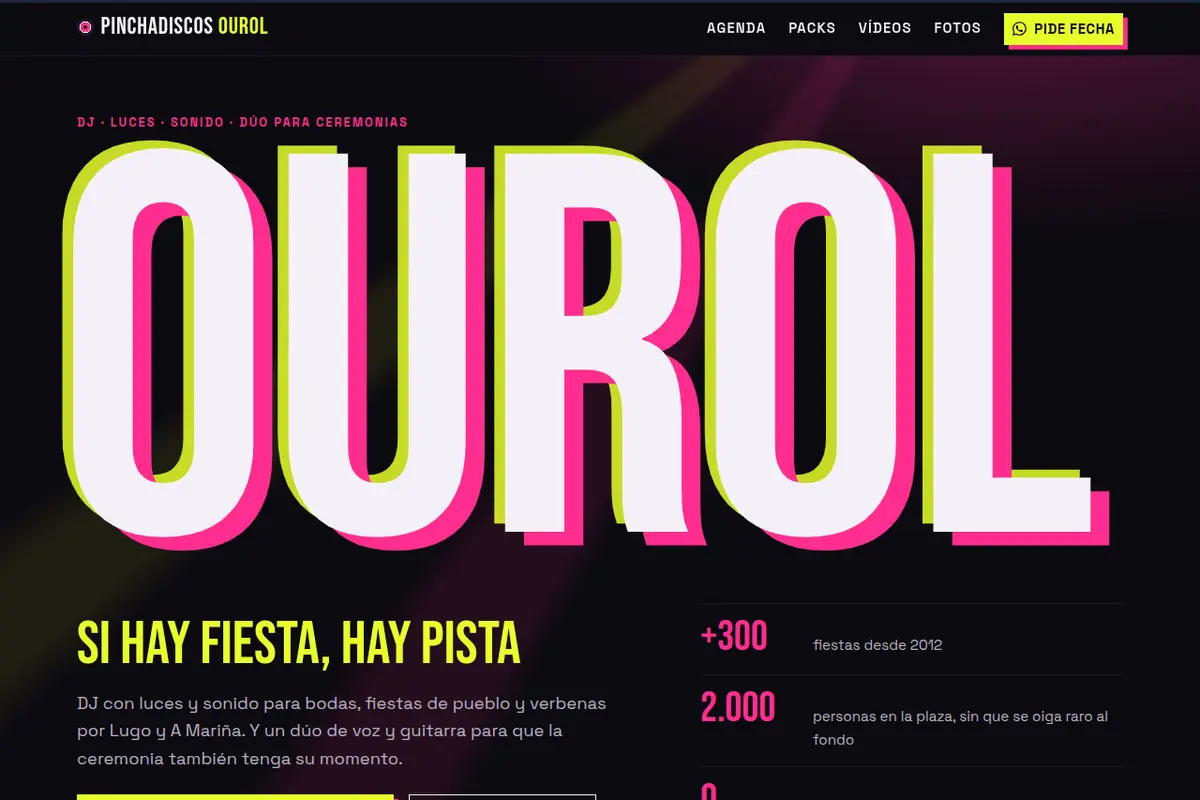 Portada de la web de ejemplo de Pinchadiscos Ourol