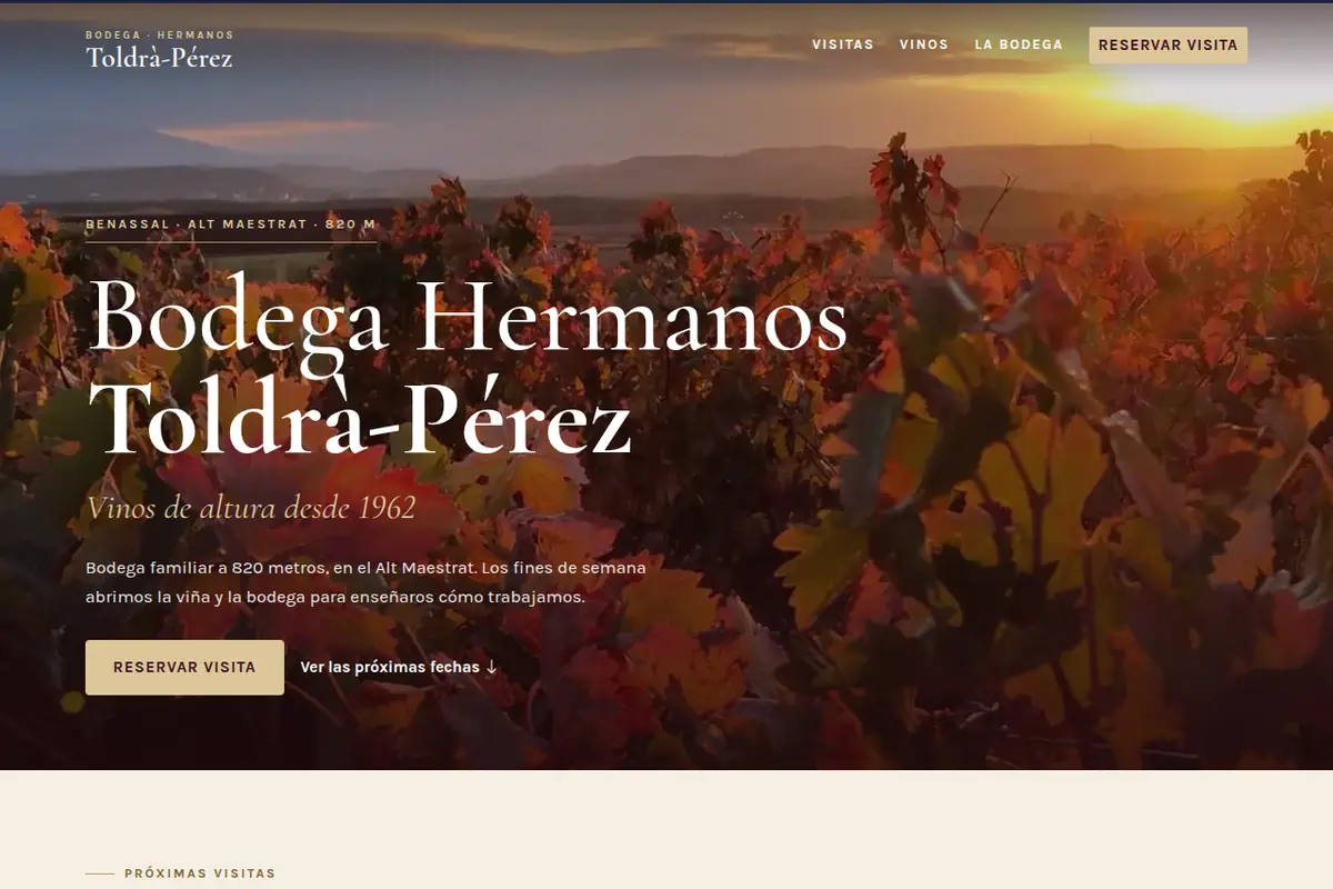 Portada de la web de ejemplo de Bodega Hermanos Toldrà-Pérez