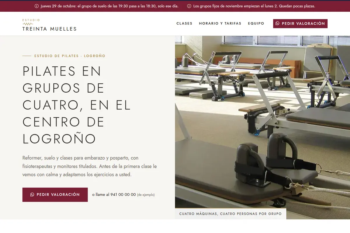 Portada de la web de ejemplo de Estudio Treinta Muelles